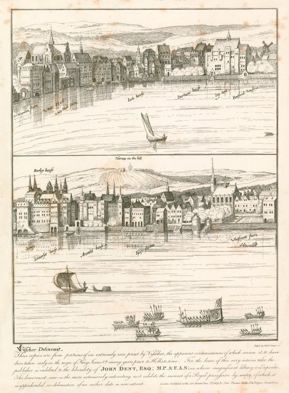 A londoni Strand a Temze folyótól a 17. században alkotó: English School