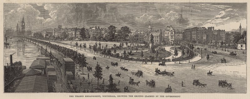 The Thames Embankment, Whitehall, amely bemutatja a kormány által követelt talajt alkotó: English School
