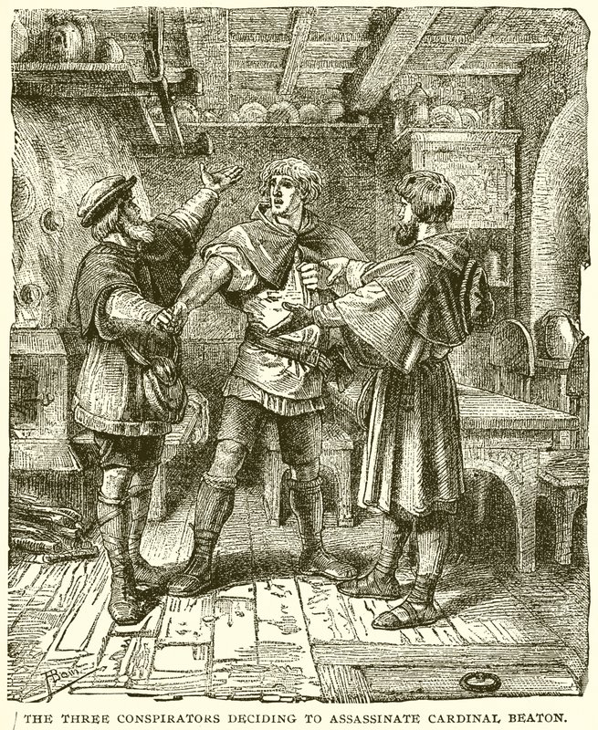 A három összeesküvő, akik úgy döntenek, hogy meggyilkolják Beaton bíborost alkotó: English School