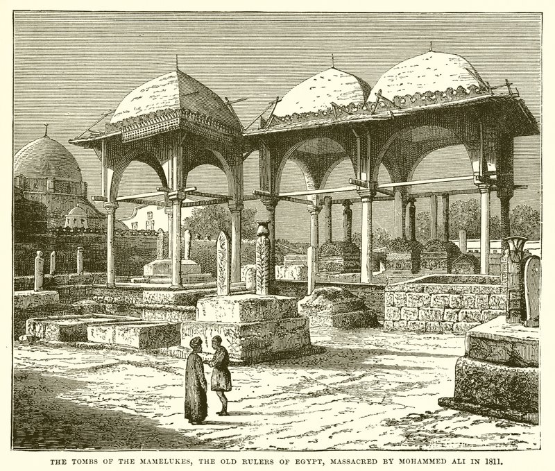 A Mamelukek, Egyiptom régi uralkodóinak sírjai, amelyeket Mohammed Ali mészárolt le 1811-ben alkotó: English School