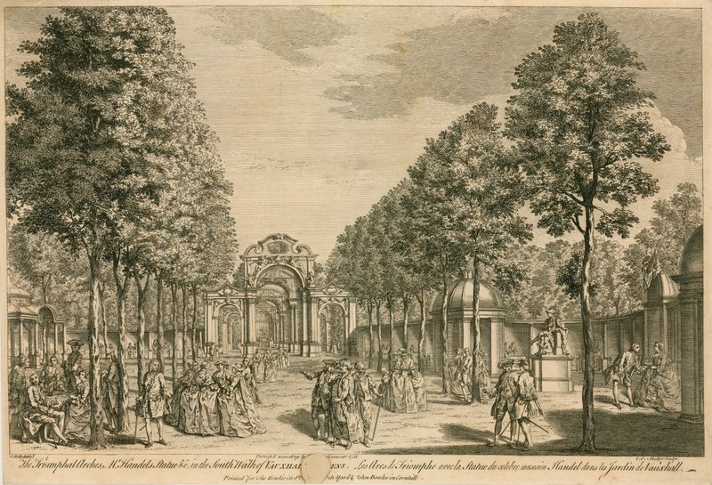 A Diadalívek, Handels úr szobra, a Vauxhall Gardens déli sétányán, Londonban alkotó: English School