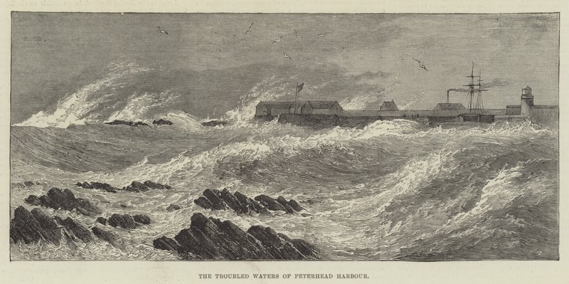 Peterhead kikötőjének zaklatott vizei (metszet) alkotó: English School