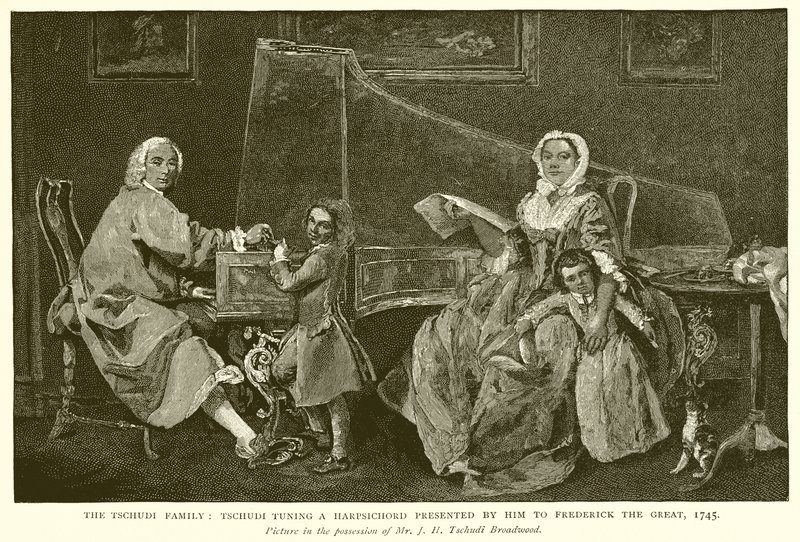A Tschudi család: Tschudi Tuning a bemutatta Nagy Frigyesnek, 1745 alkotó: English School