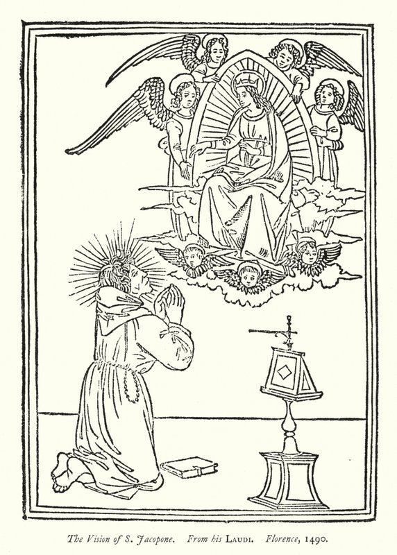 S Jacopone látomása, Laudijából, Firenzéből alkotó: English School
