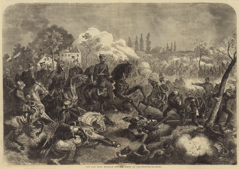 A háború, Vilmos király és személyzete Gravelotte-ban (metszet) alkotó: English School