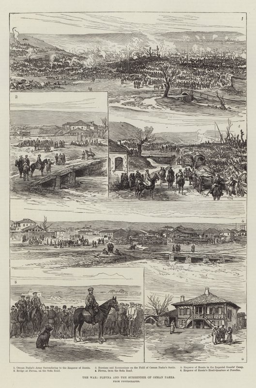 A háború, Plevna és Oszmán pasa megadása (metszet) alkotó: English School