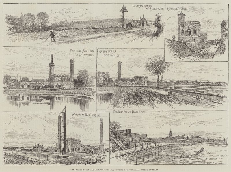 A londoni vízellátás, a Southwark and Vauxhall Water Company (metszet) alkotó: English School