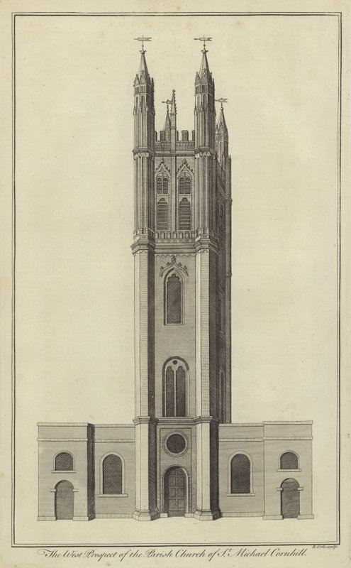 A St Michael plébániatemplom nyugati kilátása, Cornhill, London alkotó: English School