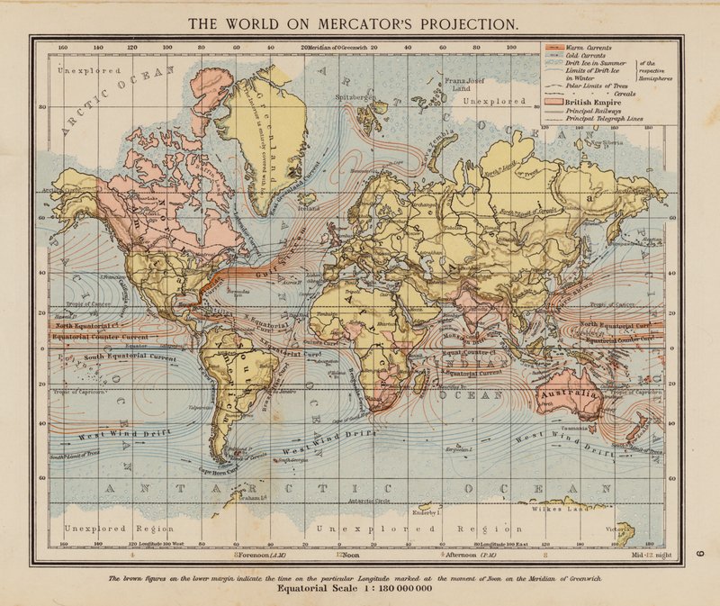 A világ Mercator vetületén (színes litográfia) alkotó: English School