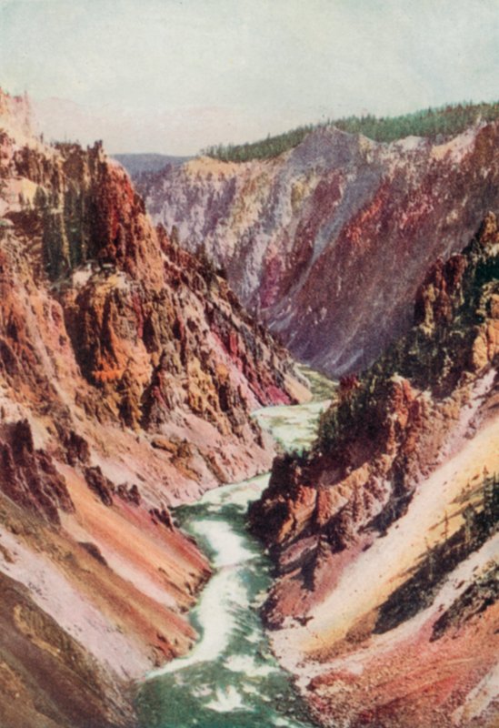 A Yellowstone folyó (színes litográfia) alkotó: English School