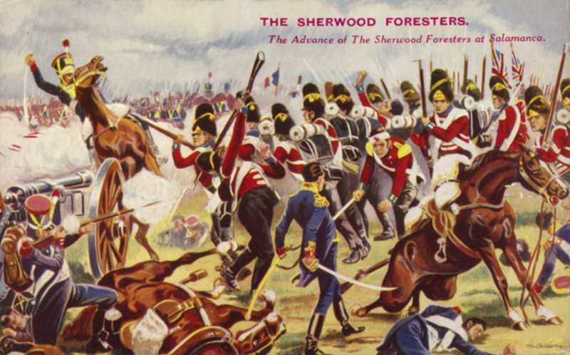 A Sherwood-erdészek előretörése a salamancai csatában, Spanyolország, félszigeti háború, 1812 alkotó: English School