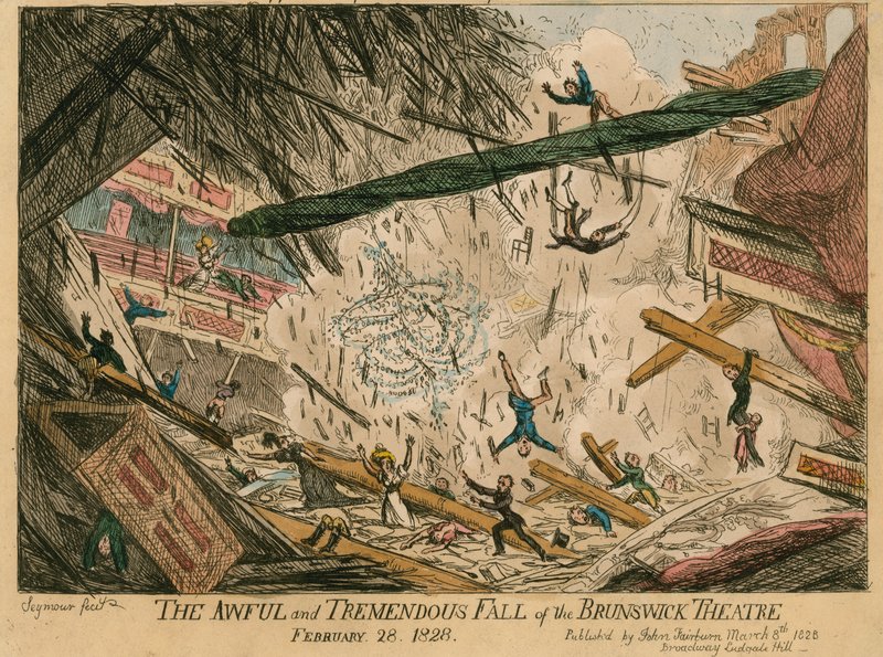 A londoni Brunswick Theatre szörnyű és hatalmas bukása, 1828. február 28. alkotó: English School