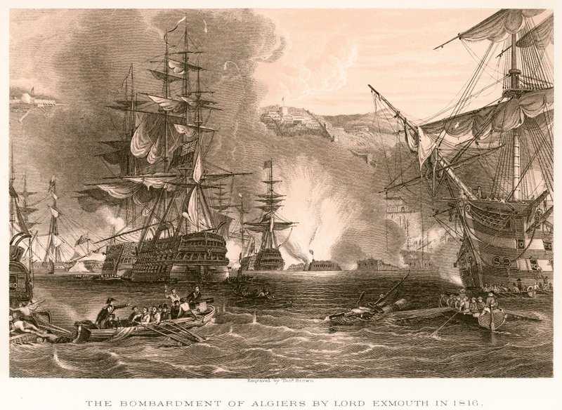 Algír bombázása Lord Exmouth által 1816-ban alkotó: English School