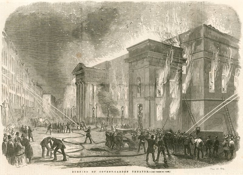 A londoni Covent Garden Theatre felgyújtása 1856. március 5-én reggel alkotó: English School