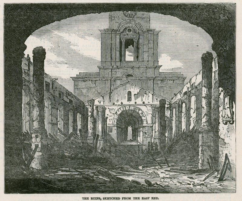 A Szent Anna-templom leégése Limehouse-ban alkotó: English School