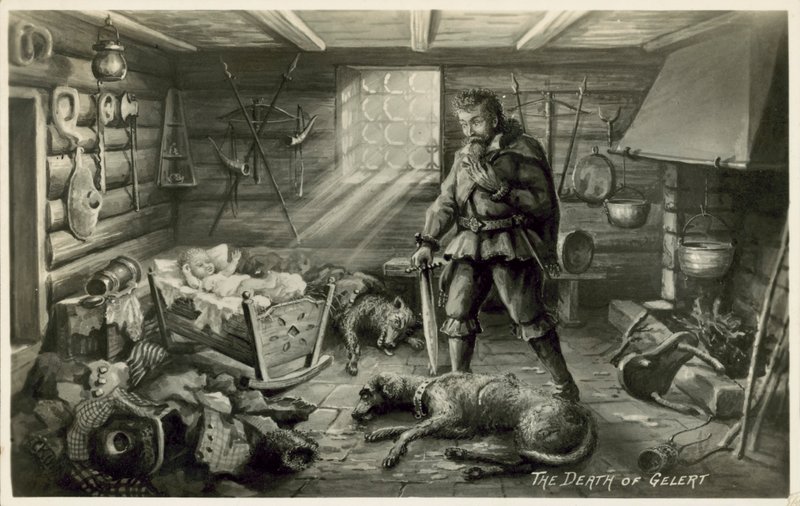 Gelert, Llewellyn kutyája halála, jelenet William Robert Spencer Beth Gelert című verséből; vagy az agár sírja (litho) alkotó: English School