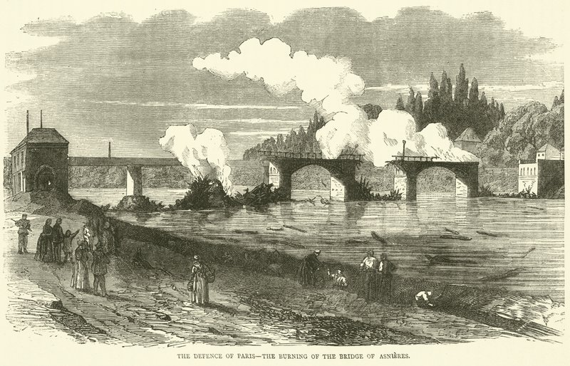 Párizs védelme, az Asnieres-híd felgyújtása, 1870. november alkotó: English School
