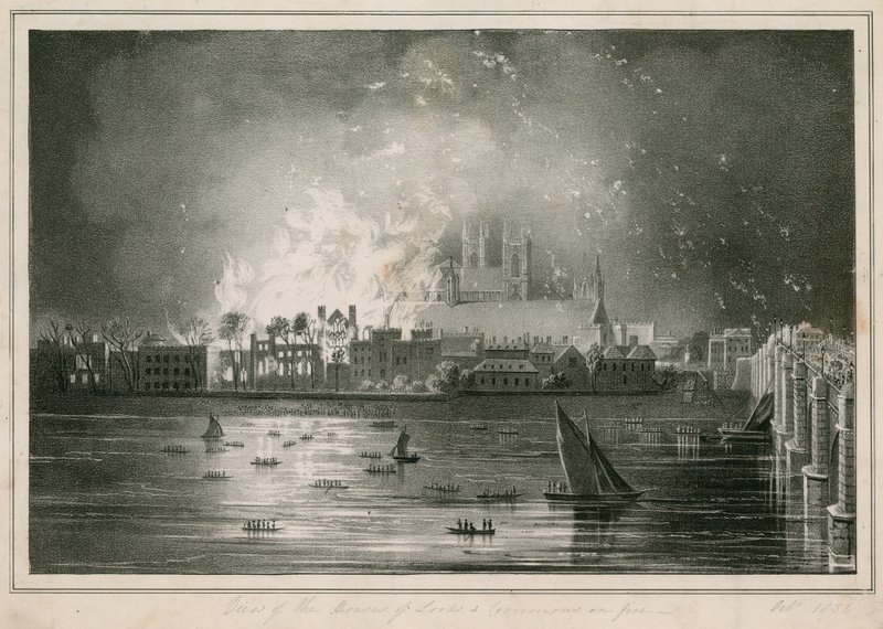 A Parlament épületeinek tűz pusztítása 1834. október 16-án alkotó: English School