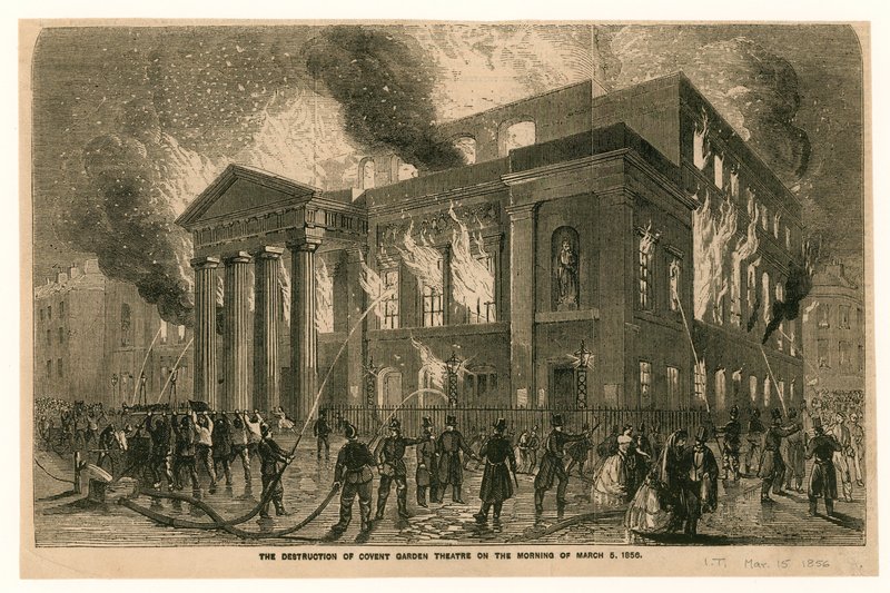 A londoni Covent Garden Színház lerombolása 1856. március 5-én reggel alkotó: English School