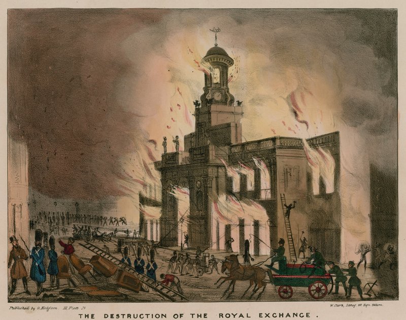 A londoni királyi tőzsde lerombolása 1838. január 10-én éjszaka alkotó: English School