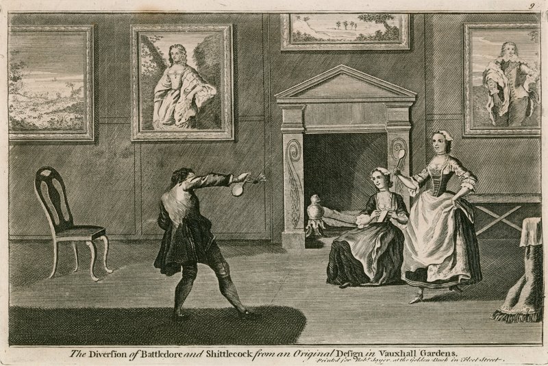 Battledore és Shittlecock elterelése az eredeti tervtől a londoni Vauxhall Gardensben alkotó: English School