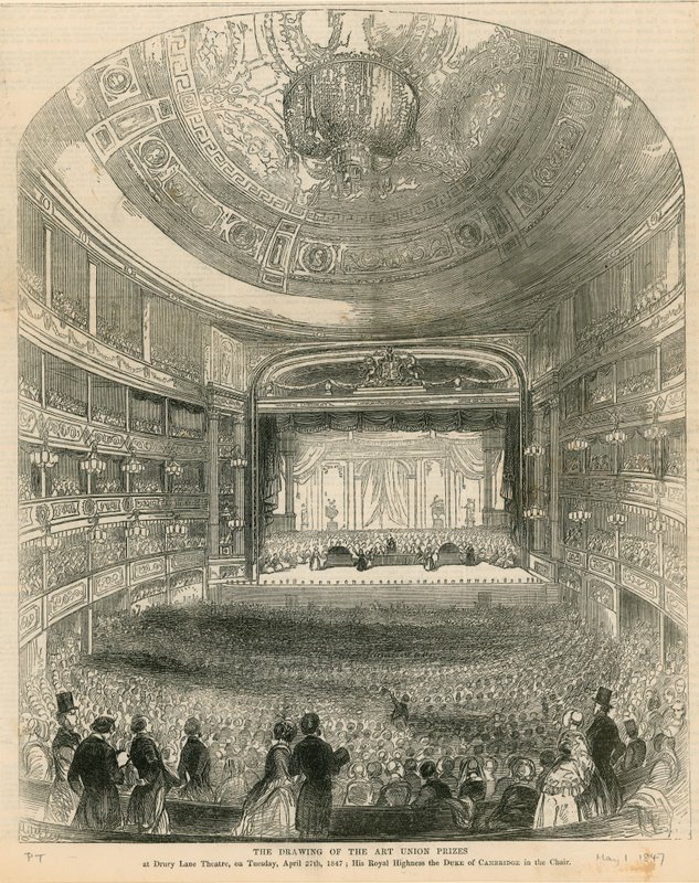 Az Art Union díjainak sorsolása a Drury Lane Színházban 1847. április 27-én alkotó: English School