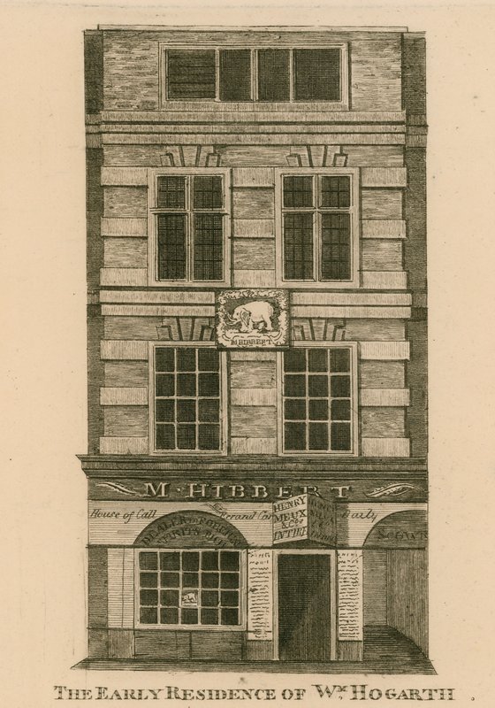 William Hogarth korai lakhelye, a Fenchurch Street, London alkotó: English School