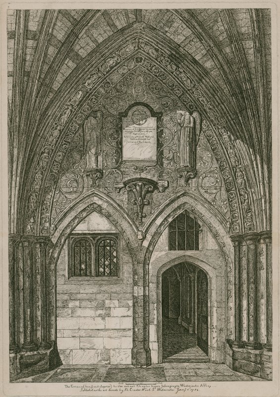 A bejárat a keleti kolostorból a londoni Westminster Abbey ősi káptalanházába alkotó: English School