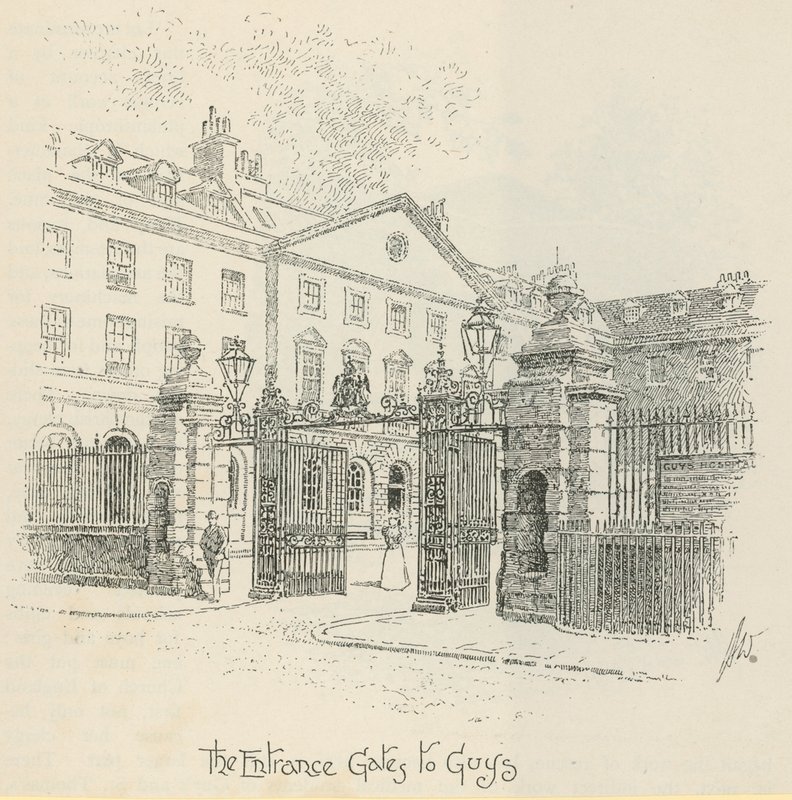 A londoni Guys Hospital bejárati kapuja alkotó: English School