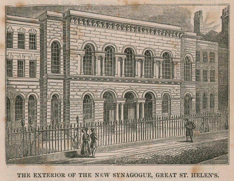 Az új zsinagóga külseje, Great St Helens, London alkotó: English School
