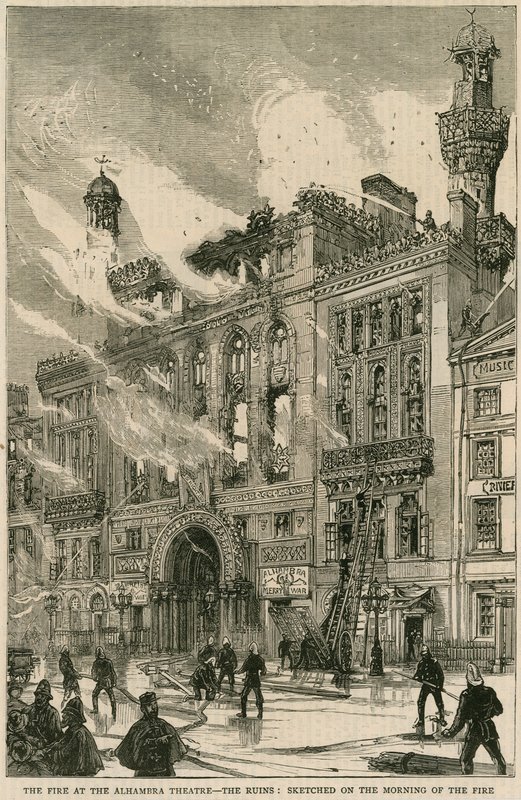 A tűz az Alhambra Színházban – a romok, a tűz reggelén, 1882. december 7-én alkotó: English School