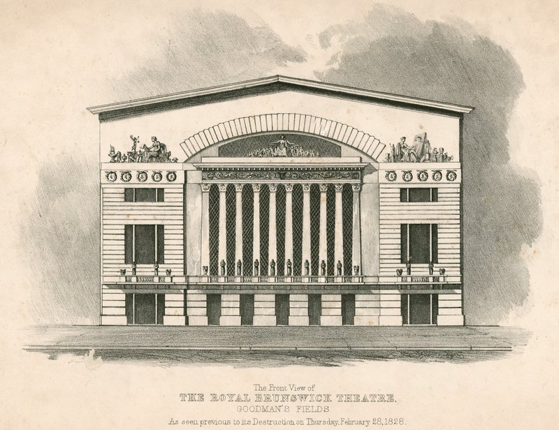 A Royal Brunswick Színház elölnézete, Goodmans Fields, London alkotó: English School