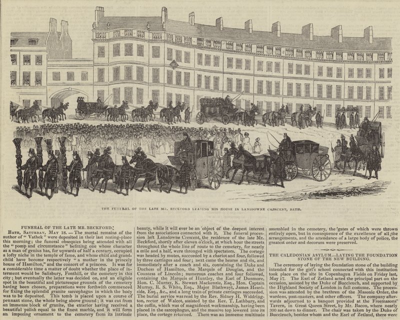 A néhai William Beckford úr temetése a Bath-i Lansdowne Crescentben lévő háza előtt (metszet) alkotó: English School