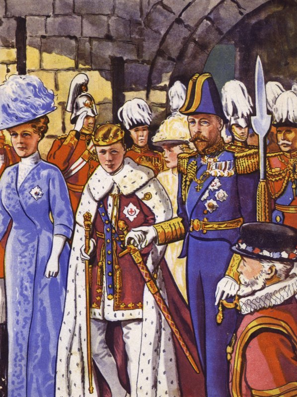 A leendő VIII. Edward király walesi hercegként fektetett be (színes litho) alkotó: English School