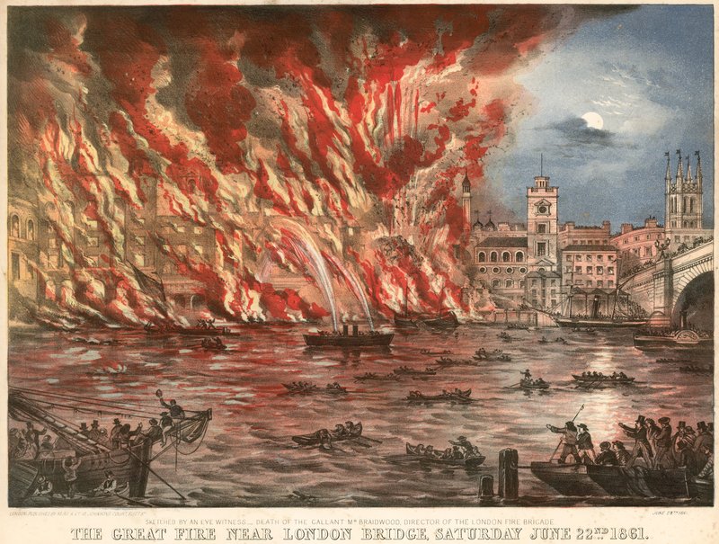 A nagy tűzvész a London Bridge közelében, 1861. június 22-én alkotó: English School