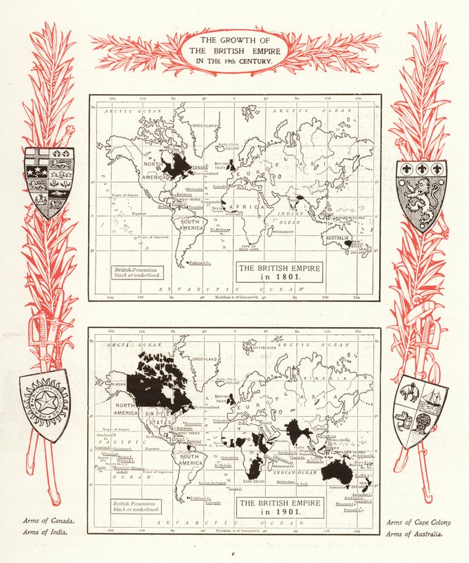 A Brit Birodalom növekedése a 19. században (litho) alkotó: English School