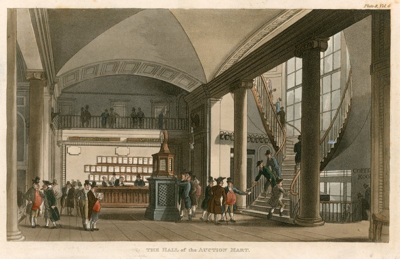 Az Auction Mart terme, St Bartholomews Lane, London alkotó: English School