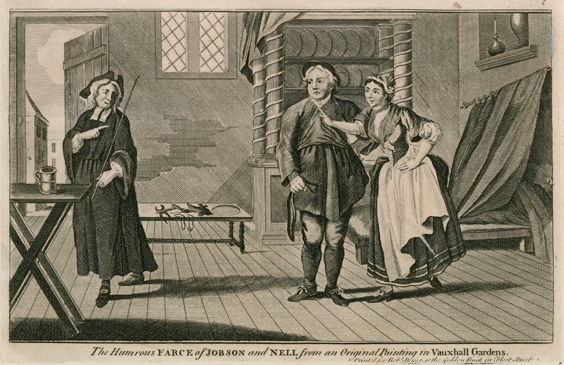 Jobson és Nell humoros bohózata egy eredeti festményről a londoni Vauxhall Gardensben alkotó: English School