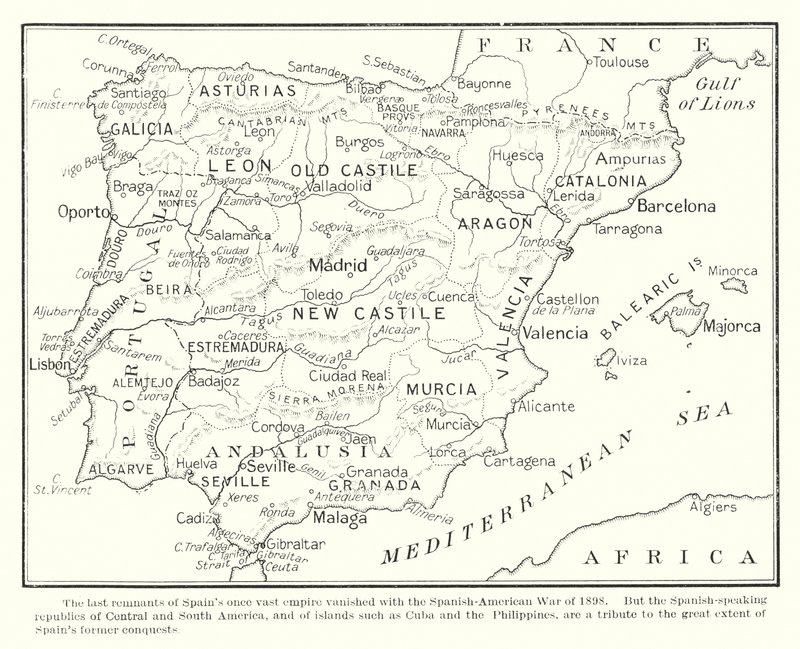 Spanyolország egykor hatalmas birodalmának utolsó maradványai az 1898-as spanyol-amerikai háborúval tűntek el (litho) alkotó: English School