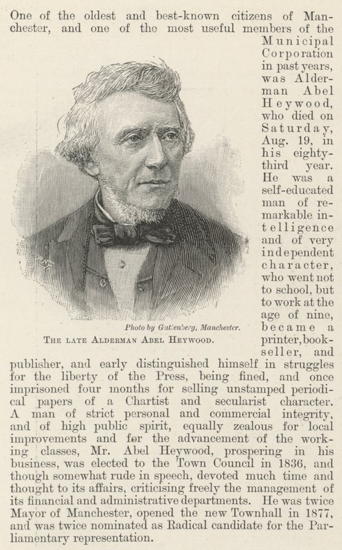 A néhai Alderman Abel Heywood (metszet) alkotó: English School