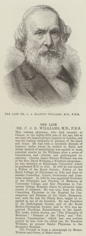 A néhai Dr. C. J. Blasius Williams, MD, FRS (metszet) alkotó: English School