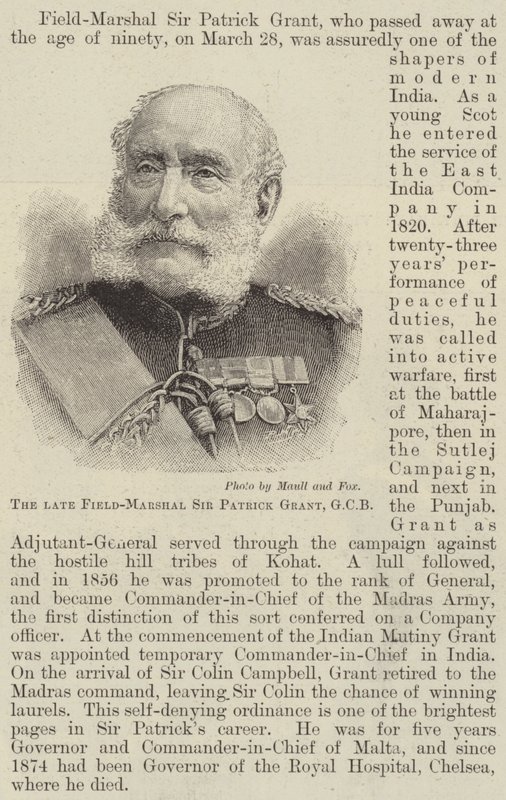 A néhai tábornagy, Sir Patrick Grant, GCB (metszet) alkotó: English School