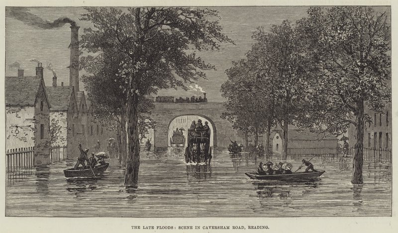 A késői árvizek, jelenet a Caversham Roadon, Reading (metszet) alkotó: English School