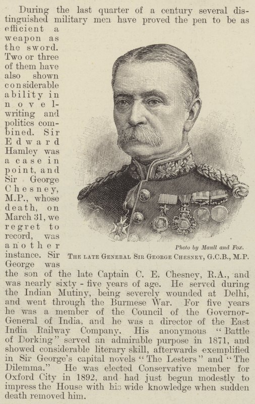 A néhai Sir George Chesney tábornok, GCB, képviselő (metszet) alkotó: English School