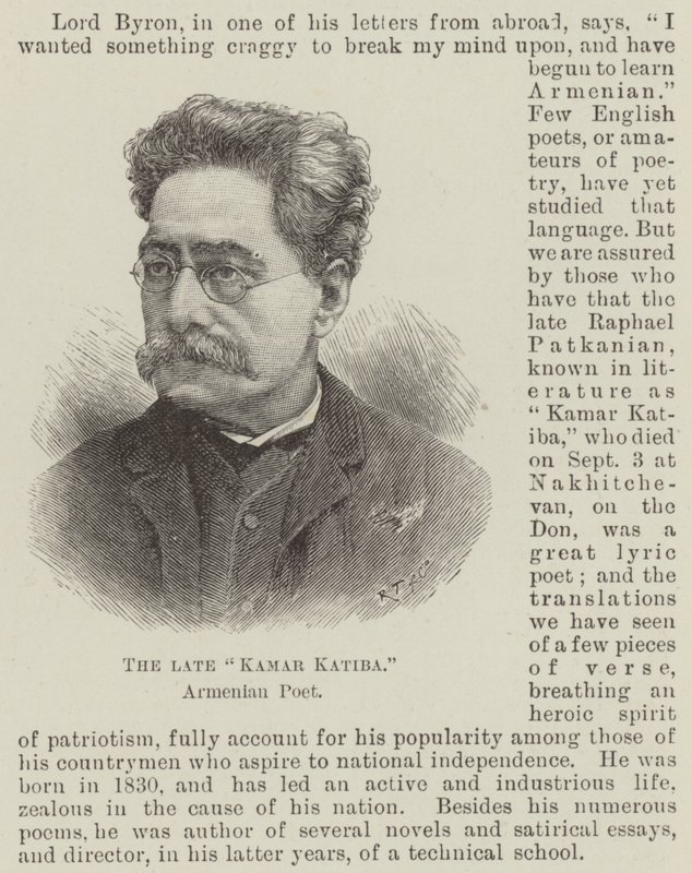 A néhai "Kamar Katiba", örmény költő (metszet) alkotó: English School