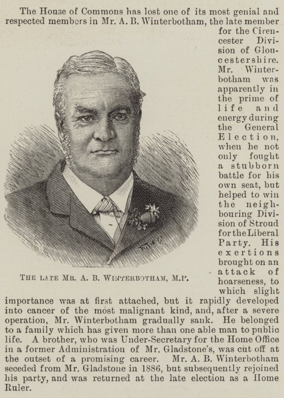 A néhai A B Winterbotham úr, parlamenti képviselő (metszet) alkotó: English School