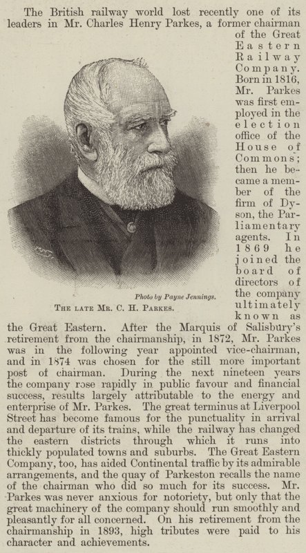 A néhai Mr. C. H. Parkes (metszet) alkotó: English School