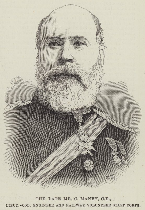 A néhai C. Manby úr, CE, mérnök alezredes és a Vasúti Önkéntes Személyzeti Hadtest (metszet) alkotó: English School