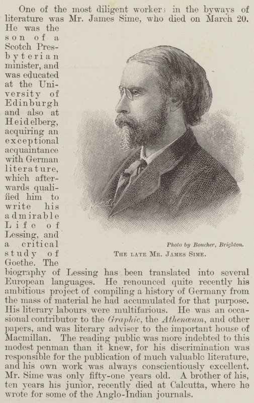 A néhai James Sime (metszet) alkotó: English School