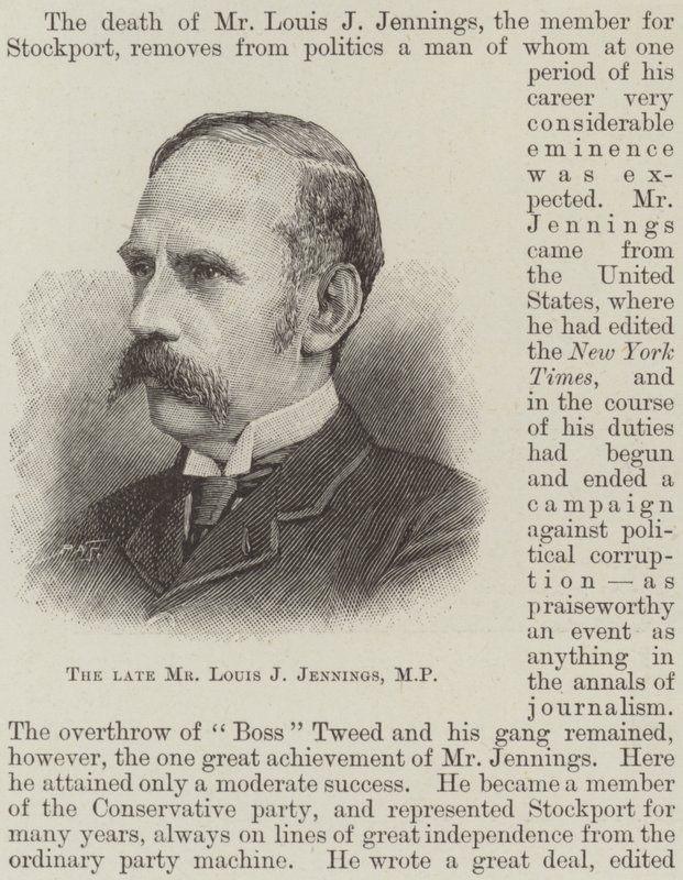 A néhai Louis J Jennings képviselő (metszet) alkotó: English School